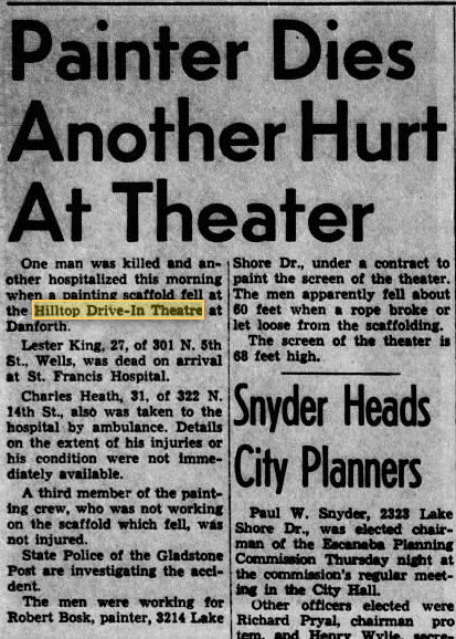 Hilltop Drive-In Theatre - 11 Oct 1968 Painter Dies